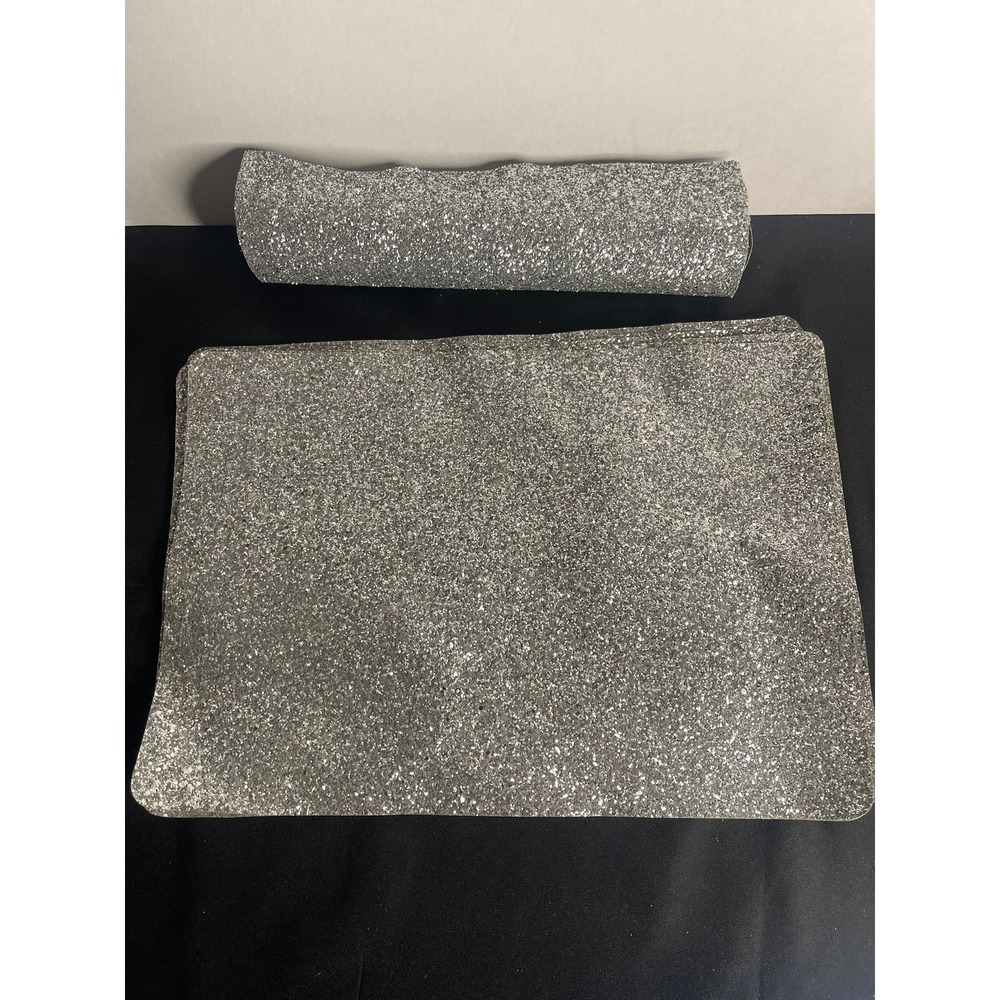 Robert Stanley Home Collection Silver Glitter Placemats Set of 6 + 1 Runner